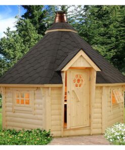 Palmako Eva 3.3m x 3.3m Corner Log Cabin BBQ Hut - Barbecue Hut (44mm)