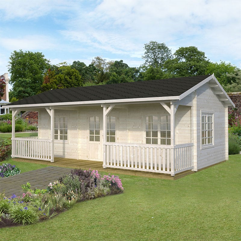 Palmako Sandra 7.5m x 4.8m Log Cabin Summer House with 44mm Nordic Spruce Walls and Veranda