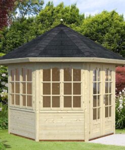 Palmako Veronica 2.9m x 2.9m Octagonal Summer House Log Cabin (28mm) - 4 Windows