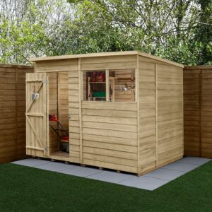 A variety of garden sheds displayed in an outdoor setting, showcasing the extensive range available.