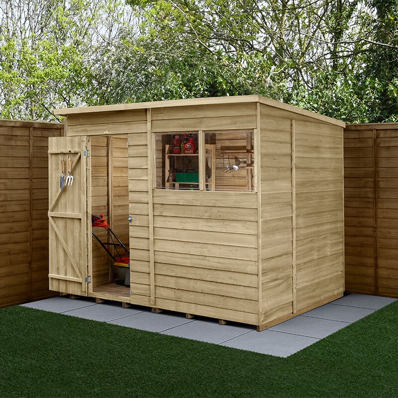 A variety of garden sheds displayed in an outdoor setting, showcasing the extensive range available.