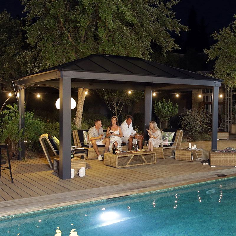 16′ x 12′ Palram Canopia Dallas 4900 Grey Garden Gazebo (4.88m x 3.64m ...