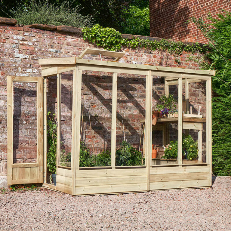 Wallscape 4′ x 8′ Forest Wallscape Lean To Greenhouse with Solid Back (1.28m x 2 ...