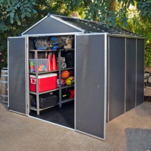 Garden storage shed with internal steel frame