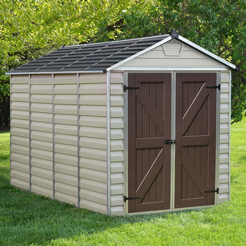 Family garden with secure timber storage building