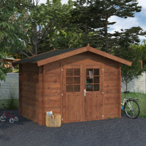 timber potting shed with toughened glass windows
