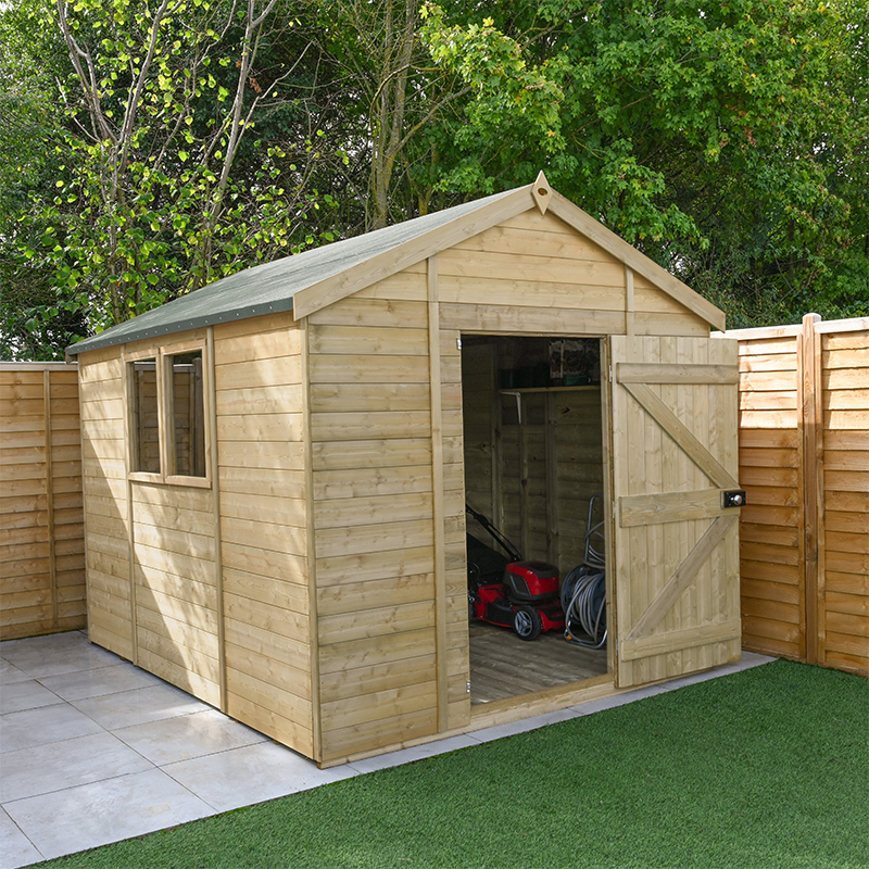 Locked shed storing garden tools and bicycles