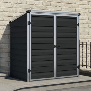 5' x 3' Palram Compact plastic shed next to patio area