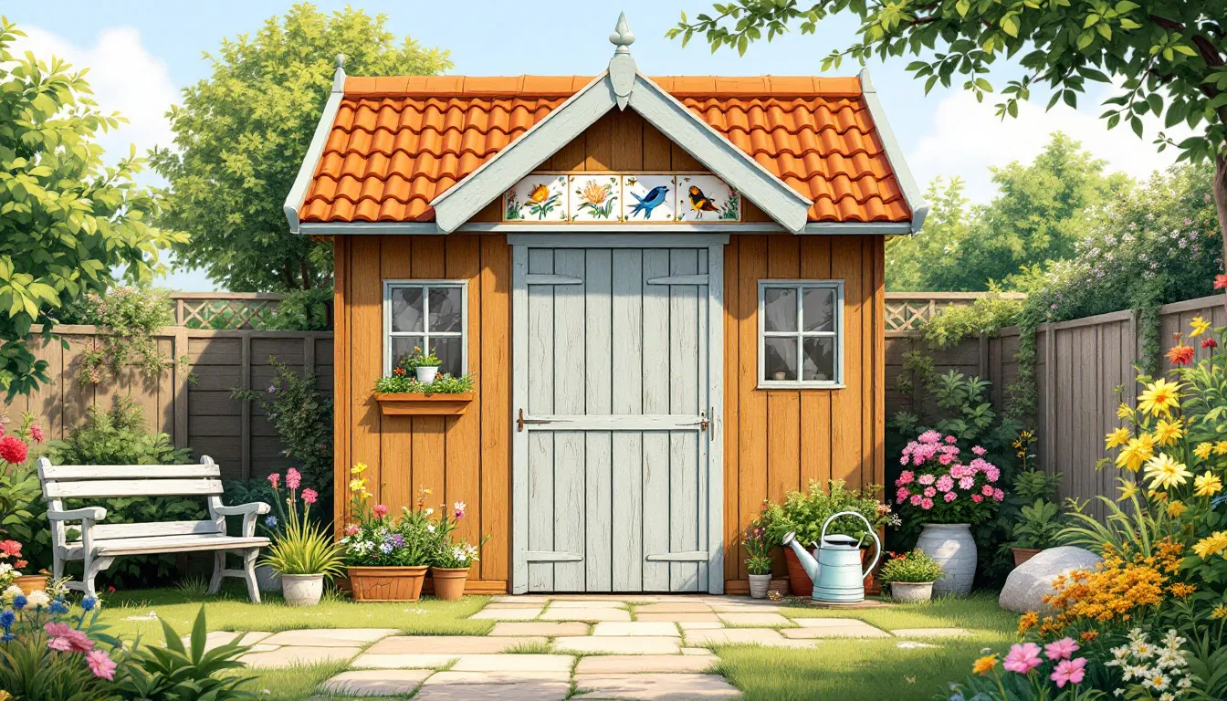 A close-up of roofing and cladding materials for garden buildings.