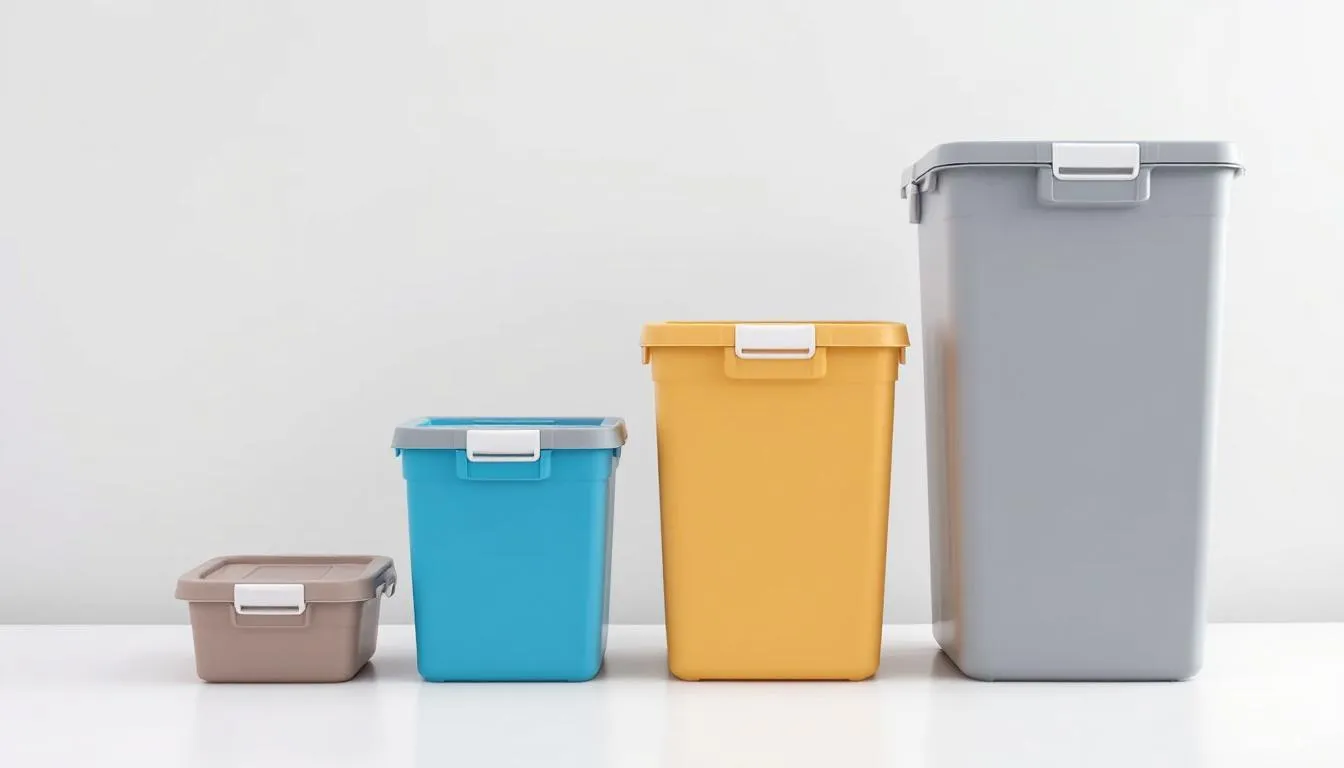 The image displays a variety of storage boxes in different sizes, ranging from small to extra large, highlighting their relative size differences. These storage boxes, ideal for outdoor spaces, are made from durable materials and are perfect for organizing garden tools, outdoor toys, and other belongings while keeping them weather resistant.