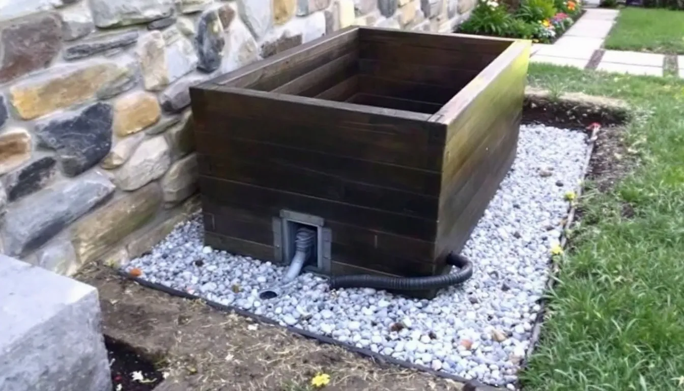 In the image, a storage planter is being installed in a garden, showcasing proper drainage preparation with garden tools nearby. The planter is designed to suit various plants, creating an ideal area for gardening enthusiasts.