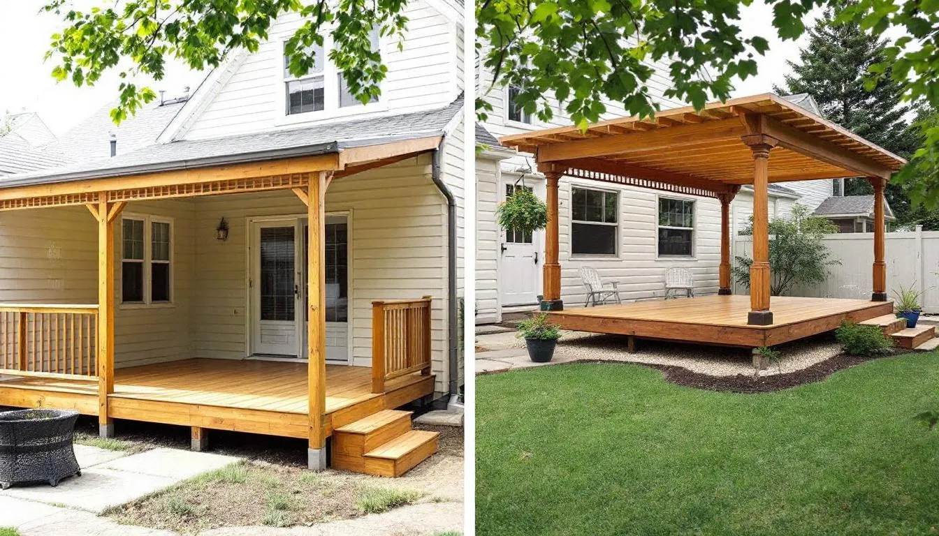 The image showcases a comparison of various wooden verandah styles, including both lean-to and freestanding designs, highlighting their unique structures and features. Each verandah is set in a garden environment, illustrating how these outdoor living spaces can enhance the main house and provide a functional seating area for relaxation and social gatherings.