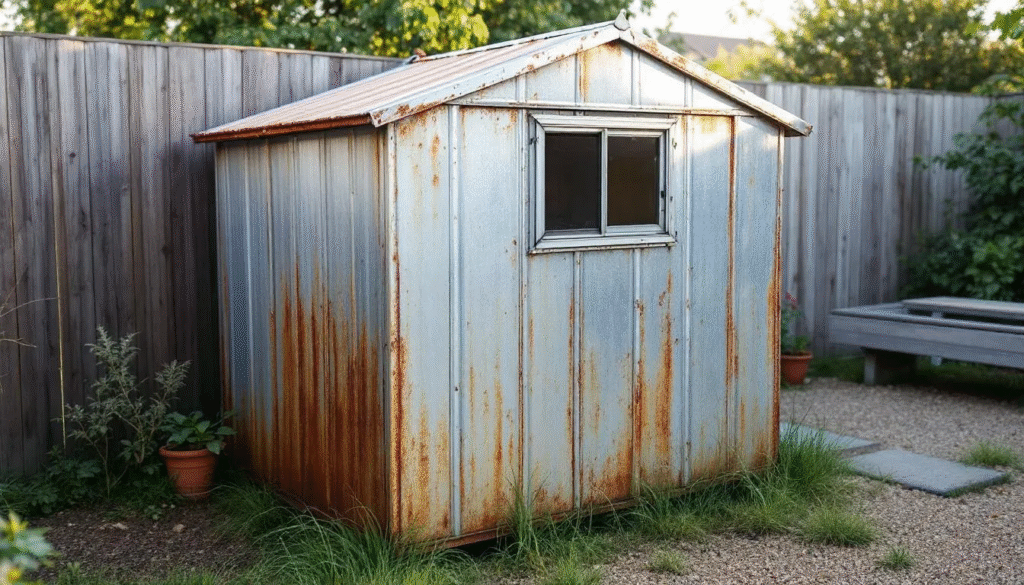 Tin garden shed with double doors