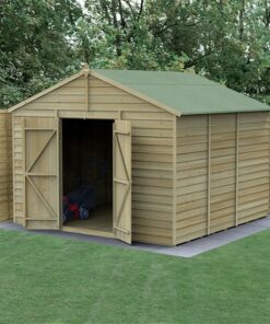 10' x 10' Forest 4Life 25yr Guarantee Overlap Pressure Treated Windowless Double Door Apex Wooden Shed (3.21m x 3.01m)