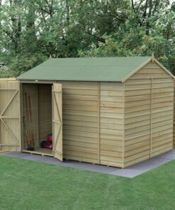 10' x 8' Forest 4Life 25yr Guarantee Overlap Pressure Treated Windowless Double Door Reverse Apex Wooden Shed (3.01m x 2.61m)