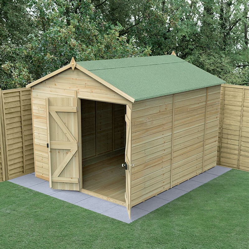 10' x 8' Forest Timberdale 25yr Guarantee Tongue & Groove Pressure Treated Windowless Double Door Apex Shed (3.05m x 2.61m)