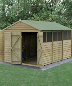 12' x 8' Forest 4Life 25yr Guarantee Overlap Pressure Treated Double Door Apex Wooden Shed (3.6m x 2.61m)