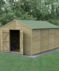 15' x 10' Forest 4Life 25yr Guarantee Overlap Pressure Treated Windowless Double Door Apex Wooden Shed (4.48m x 3.21m)
