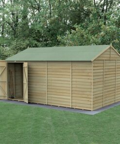 15' x 10' Forest 4Life 25yr Guarantee Overlap Pressure Treated Windowless Double Door Reverse Apex Wooden Shed (4.48m x 3.21m)