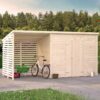 16' x 6' Palmako Leif Heavy Duty Pent Wooden Shed with Bike Shelter (4.7m x 1.9m)
