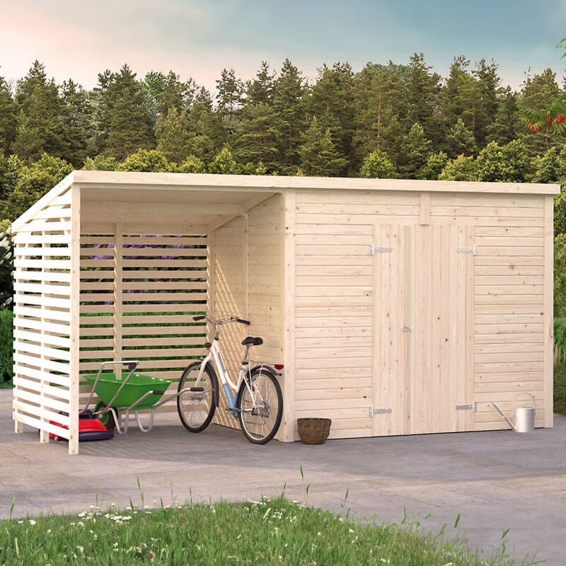 16' x 6' Palmako Leif Heavy Duty Pent Wooden Shed with Bike Shelter (4.7m x 1.9m)