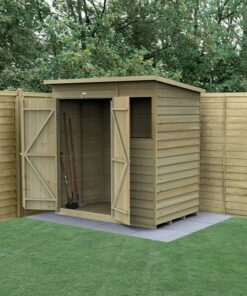 6' x 4' Forest 4Life 25yr Guarantee Overlap Pressure Treated Double Door Pent Wooden Shed (1.98m x 1.39m)