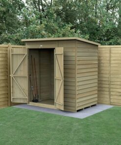 6' x 4' Forest 4Life 25yr Guarantee Overlap Pressure Treated Windowless Double Door Pent Wooden Shed (1.98m x 1.39m)