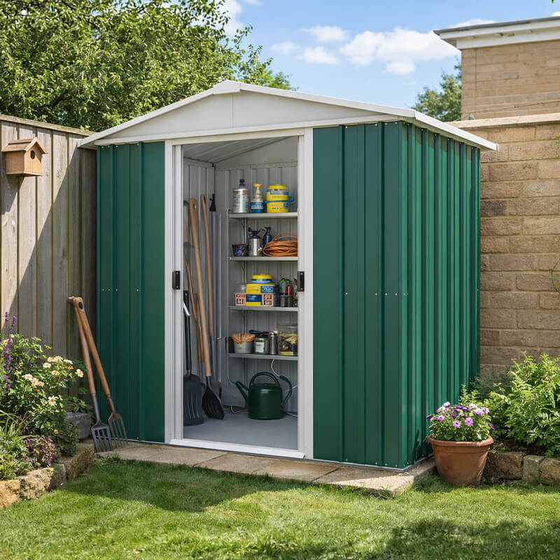 6'8 x 6'6' Yardmaster Green Apex Metal Shed (2.02m x 1.97m)