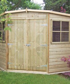8' x 8' Shire Premium Pressure Treated Wooden Corner Garden Shed (2.25m x 2.33m)
