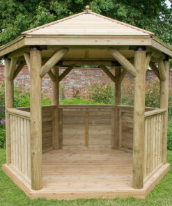 10'x9' (3x2.7m) Luxury Wooden Garden Gazebo with Timber Roof - Seats up to 10 people