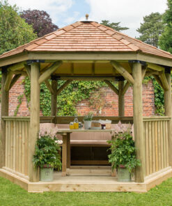 12'x10' (3.6x3.1m) Luxury Wooden Furnished Garden Gazebo with New England Cedar Roof - Seats up to 10 people