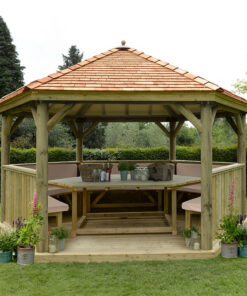 15'x13' (4.7x4m) Luxury Wooden Furnished Garden Gazebo with New England Cedar Roof - Seats up to 19 people
