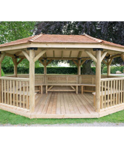 17'x12' (5.1x3.6m) Premium Oval Furnished Wooden Garden Gazebo with New England Cedar Roof - Seats up to 22 people