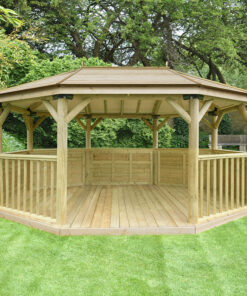 17'x12' (5.1x3.6m) Premium Oval Wooden Garden Gazebo with Timber Roof - Seats up to 22 people
