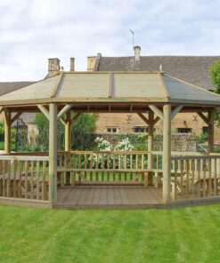 20'x15' (6x4.7m) Premium Wooden Furnished Garden Gazebo with Timber Roof - Seats up to 27 people