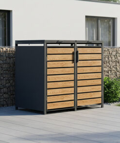 Trimetals Double 240L Anthracite Metal & Light Wood Wheelie Bin Store (1.32m x 0.80m)
