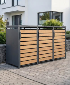 Trimetals Triple 240L Anthracite Metal & Light Wood Wheelie Bin Store (2.00m x 0.80m)