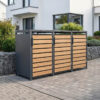 Trimetals Triple 240L Anthracite Metal & Light Wood Wheelie Bin Store (2.00m x 0.80m)