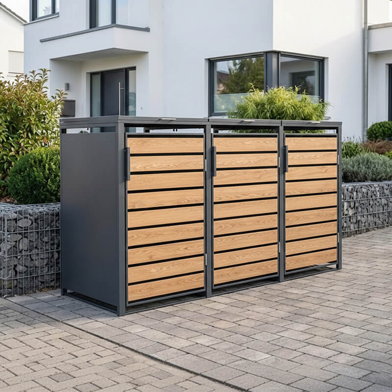 Trimetals Triple 240L Anthracite Metal & Light Wood Wheelie Bin Store (2.00m x 0.80m)