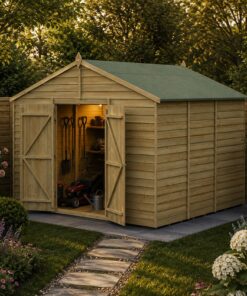 10' x 10' Forest 4Life 25yr Guarantee Overlap Pressure Treated Windowless Double Door Apex Wooden Shed (3.21m x 3.01m)