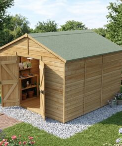 10' x 10' Forest Timberdale 25yr Guarantee Tongue & Groove Pressure Treated Windowless Double Door Apex Shed (3.21m x 3.05m)