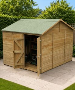 10' x 10' Forest Timberdale 25yr Guarantee Tongue & Groove Pressure Treated Windowless Double Door Reverse Apex Shed (3.21m x 3.05m)