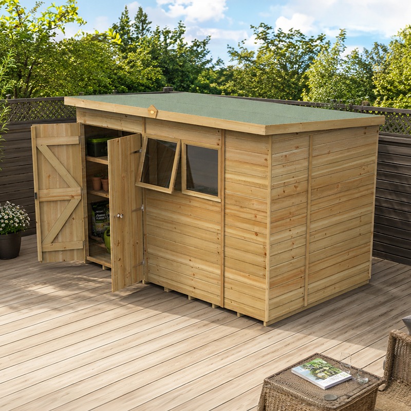 10' x 6' Forest Timberdale 25yr Guarantee Tongue & Groove Pressure Treated Double Door Pent Shed (3.07m x 2.02m)