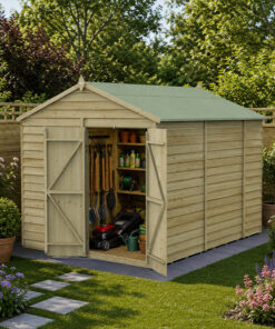 10' x 8' Forest 4Life 25yr Guarantee Overlap Pressure Treated Windowless Double Door Apex Wooden Shed (3.01m x 2.61m)