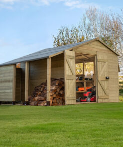 10' x 8' Forest Timberdale 25yr Guarantee Tongue & Groove Pressure Treated Double Door Apex Shed with Logstore (3.56m x 3.05m)