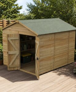 10' x 8' Forest Timberdale 25yr Guarantee Tongue & Groove Pressure Treated Windowless Double Door Apex Shed (3.05m x 2.61m)