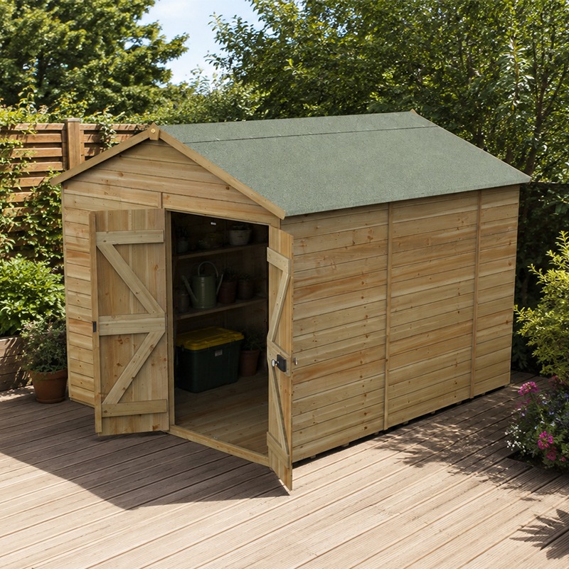 10' x 8' Forest Timberdale 25yr Guarantee Tongue & Groove Pressure Treated Windowless Double Door Apex Shed (3.05m x 2.61m)