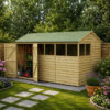 12' x 8' Forest 4Life 25yr Guarantee Overlap Pressure Treated Double Door Reverse Apex Wooden Shed - 6 Windows (3.6m x 2.61m)