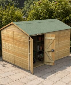 12' x 8' Forest Timberdale 25yr Guarantee Tongue & Groove Pressure Treated Windowless Double Door Reverse Apex Shed (3.64m x 2.61m)