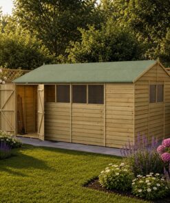 15' x 10' Forest 4Life 25yr Guarantee Overlap Pressure Treated Double Door Apex Wooden Shed - 6 Windows (4.48m x 3.21m)